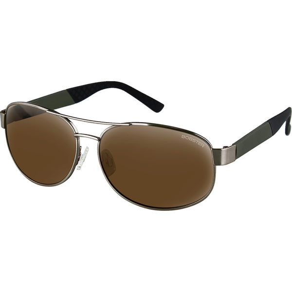 Bobster Commandant Sunglasses - Matte Metallic Olive Brushed Bronze - Brown Silver Mirror Lens BCOM102HD