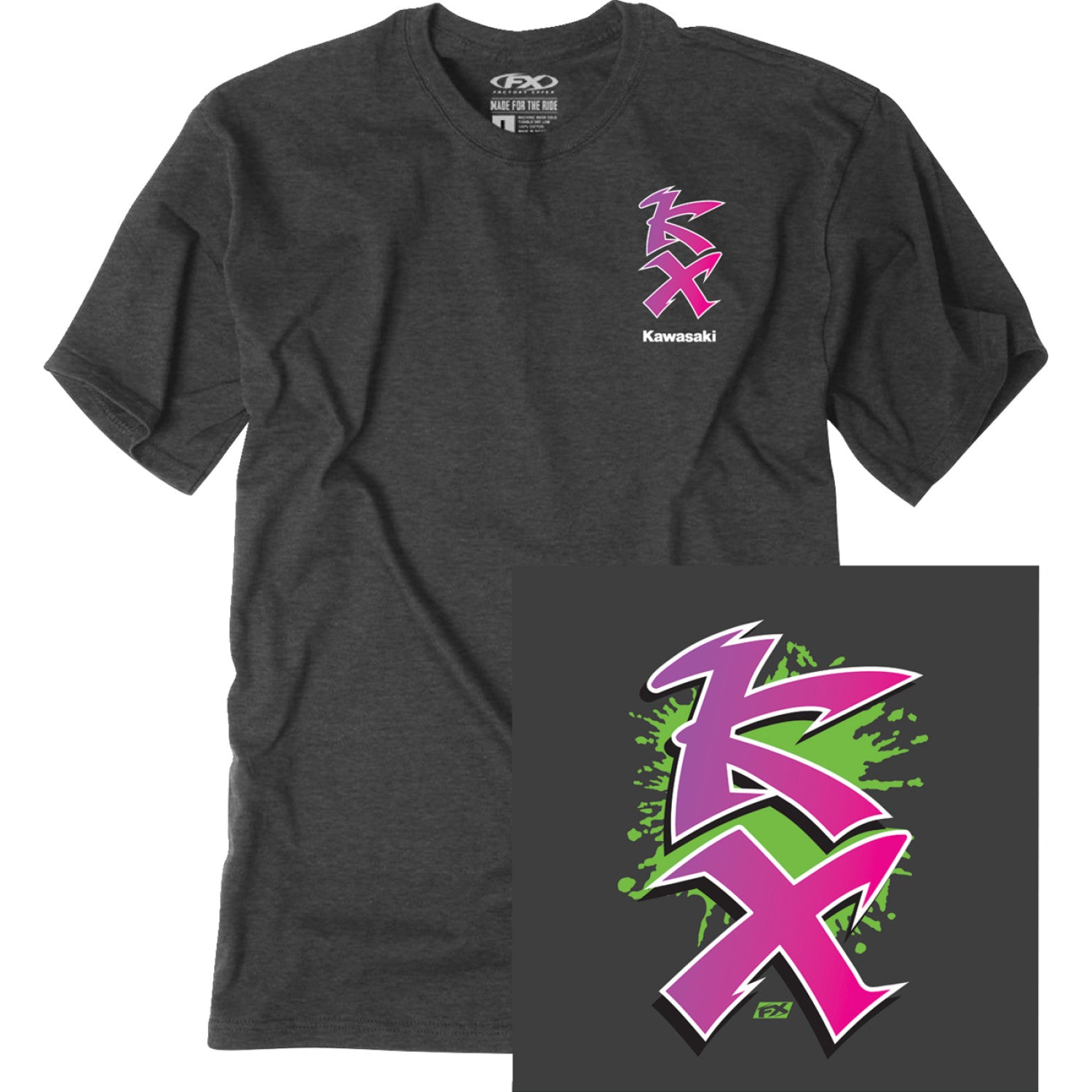 FACTORY EFFEX Kawasaki Retro KX T-Shirt - Heather Charcoal - 2XL 28-87118