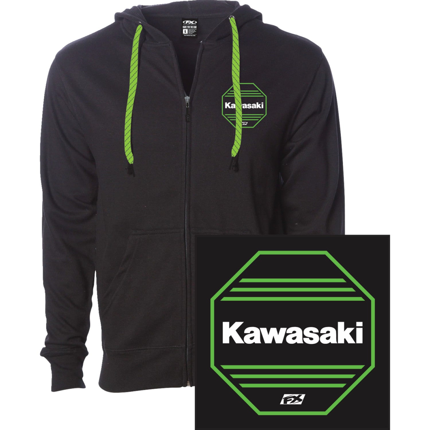 FACTORY EFFEX Kawasaki Octagon Zip-Up Hoodie - Black - Medium 28-88152
