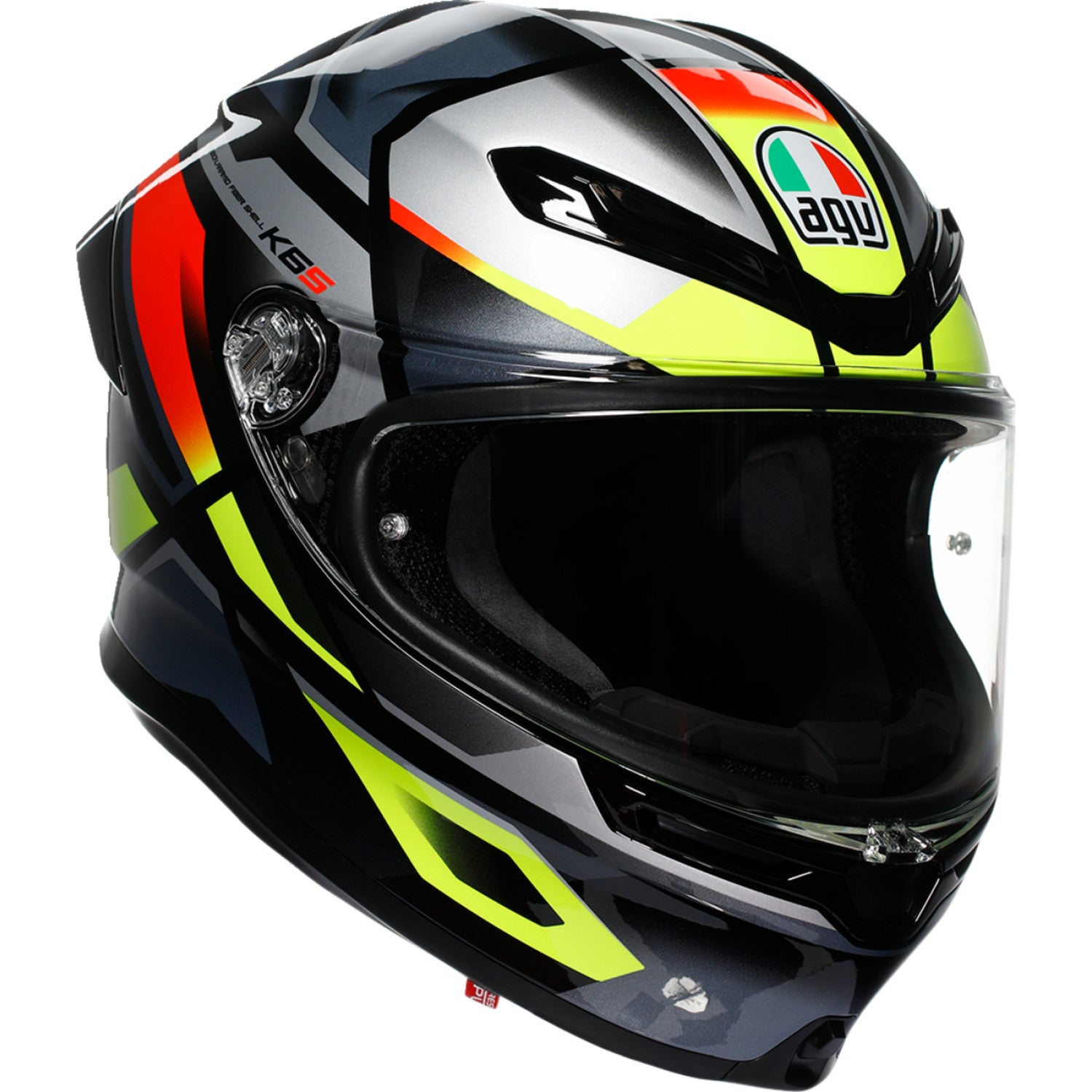 AGV K6 S Helmet - Erazer - Black/Red/Yellow Fluo - Small 2118395002-026-S | Street Full Face Adult Helmet