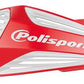 Red and white Polisport hand guard on a white background
