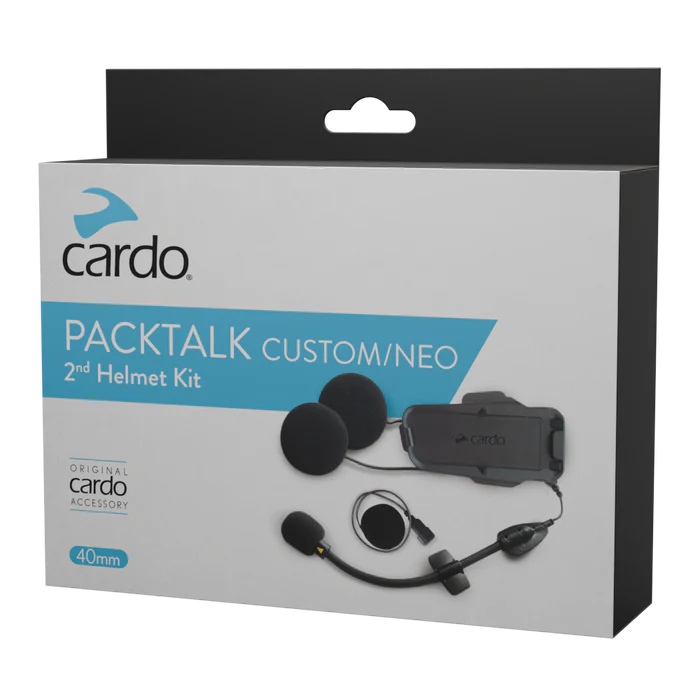 Cardo Packtalk Custom/Neo helmet kit packaging on a white background