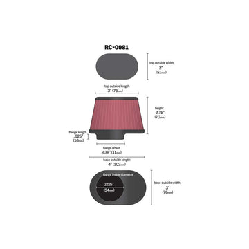 RC-0981 K&N UNIVERSAL CLAMP-ON AIR FILTER