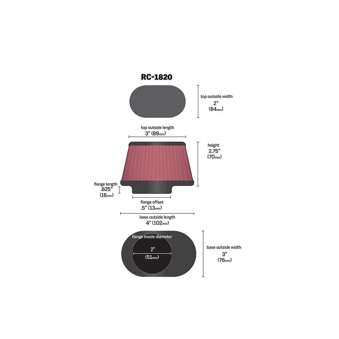 RC-1820 K&N UNIVERSAL CLAMP-ON AIR FILTER