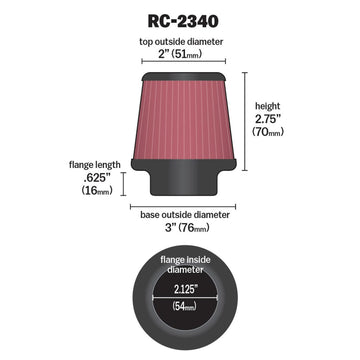 RC-2340 K&N UNIVERSAL CLAMP-ON AIR FILTER