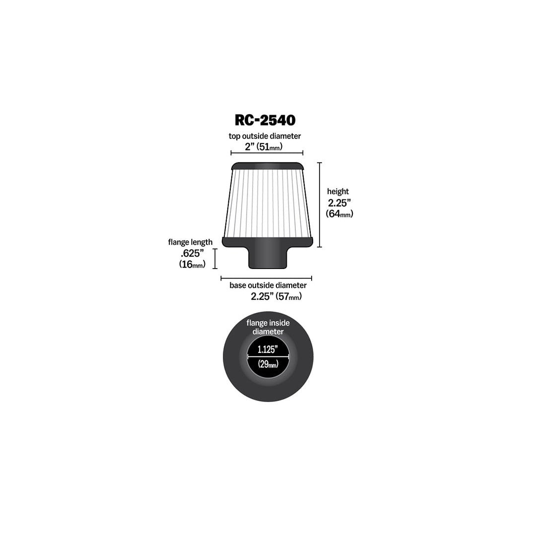 RC-2540 K&N UNIVERSAL CLAMP-ON AIR FILTER