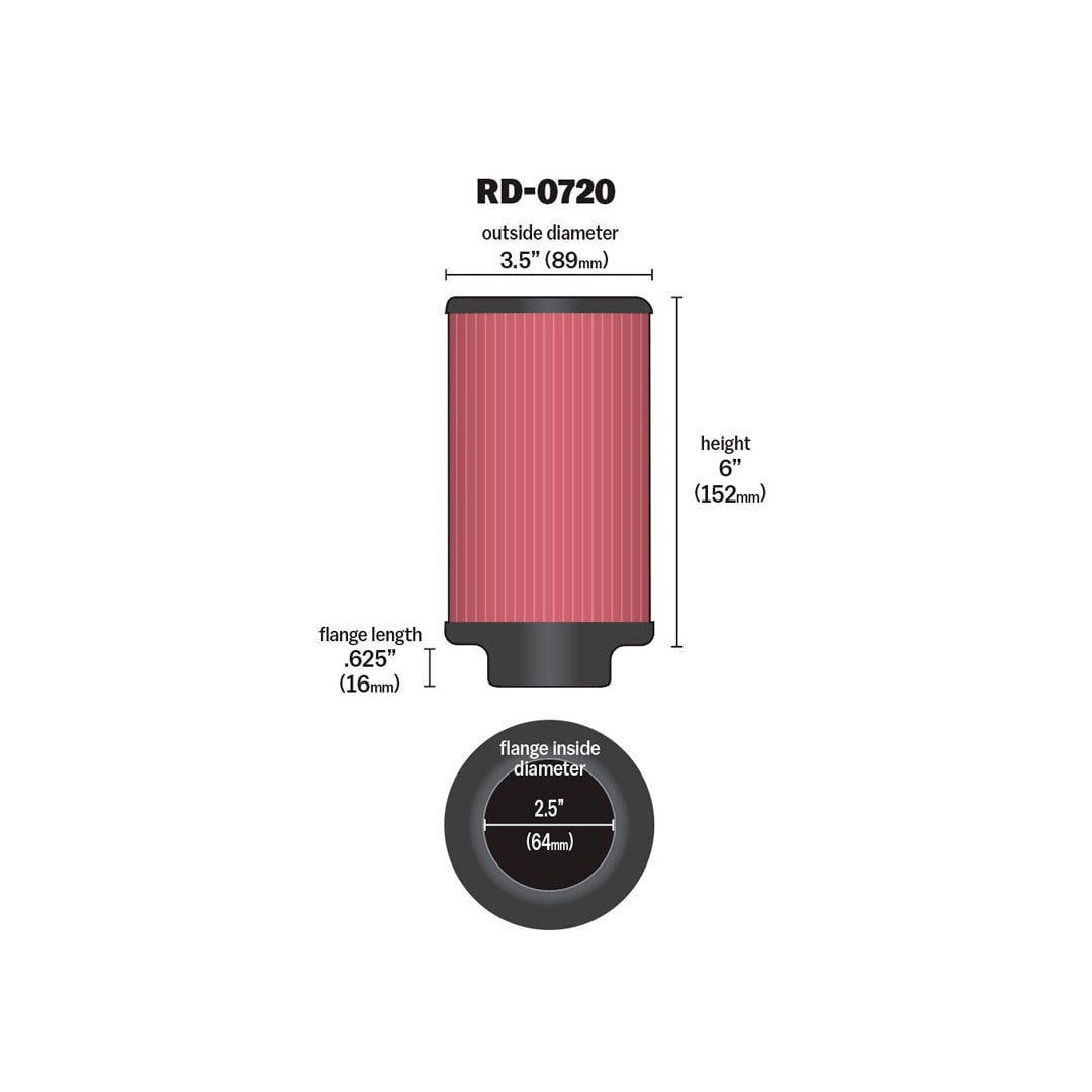 RD-0720 K&N UNIVERSAL CLAMP-ON AIR FILTER