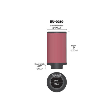 RU-0210 K&N UNIVERSAL CLAMP-ON AIR FILTER