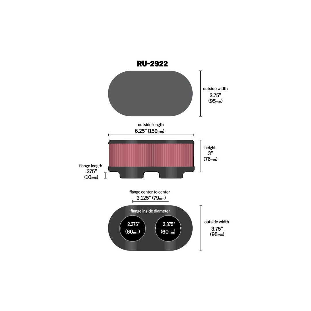 RU-2922 K&N UNIVERSAL CLAMP-ON AIR FILTER