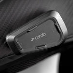 Cardo device mounted on a helmet 