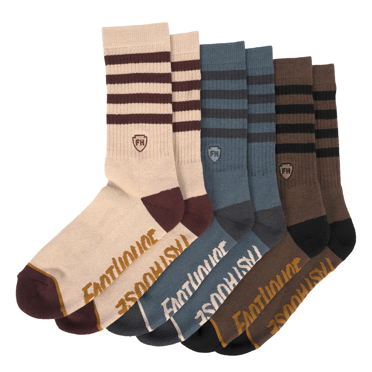 Fasthouse Stripped Crew 3-Pack Socks Natural -OS