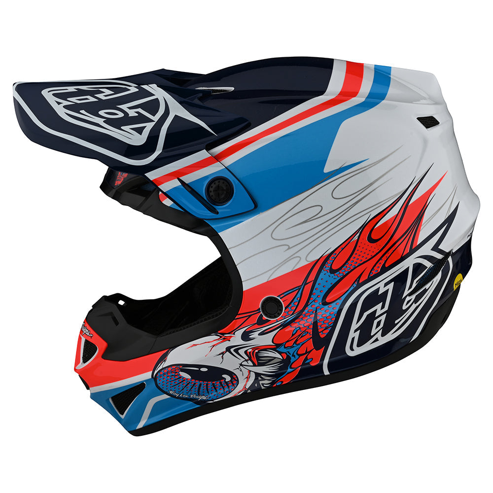 Troy Lee Designs SE4 Youth Helmet Skooly Blue/Orange - YL