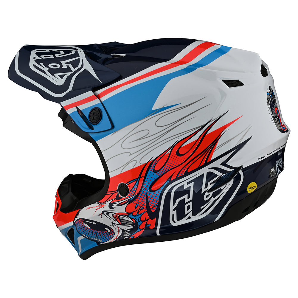 Troy Lee Designs SE4 Youth Helmet Skooly Blue/Orange - YL