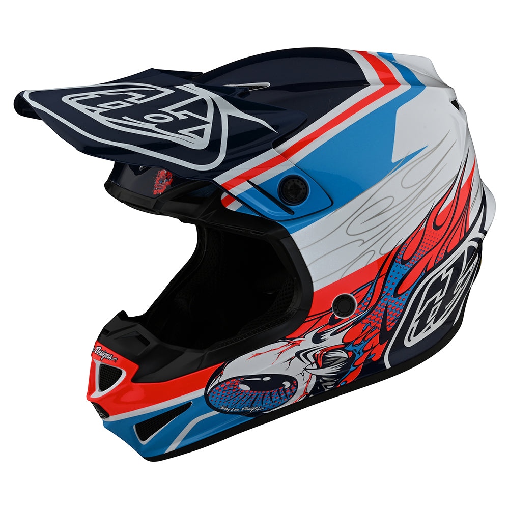 Troy Lee Designs SE4 Youth Helmet Skooly Blue/Orange - YL