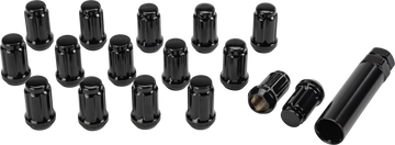 16/Pk 12mmx1.25 Tapered Lug Nuts 60' Splined Black