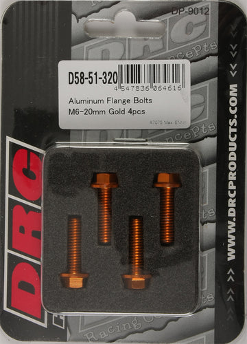 Aluminum Flange Bolts Gold M6x20mm 4/Pk