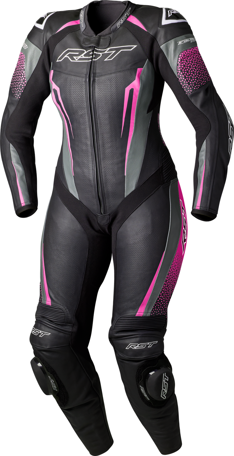 RST Women's Tractech Evo D3O CE Leather Suit - Black/Pink - XS
