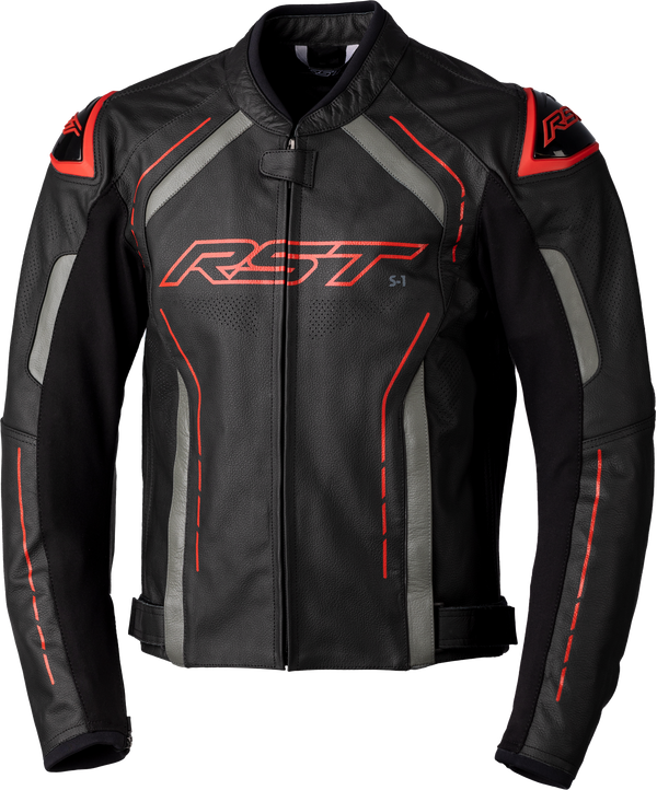 RST S1 CE Leather Jacket - Black/Grey/Red - 3XL