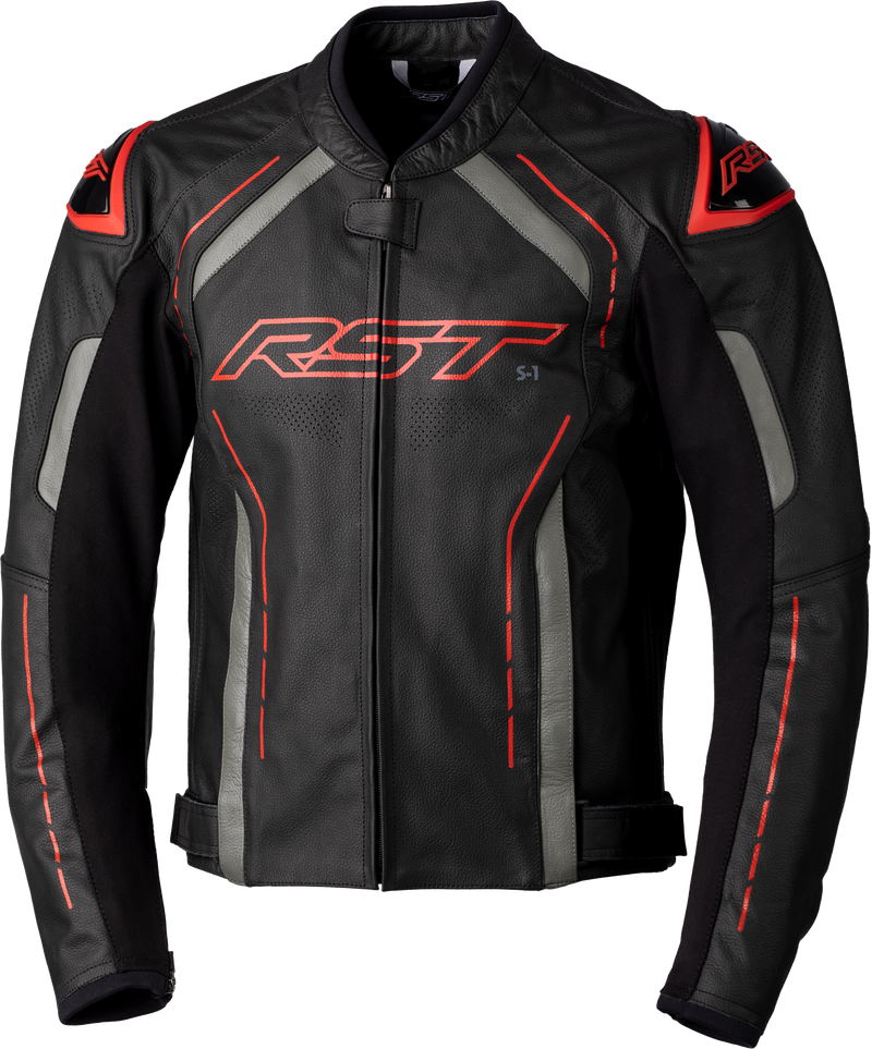 RST S1 CE Leather Jacket - Black/Grey/Red - XL