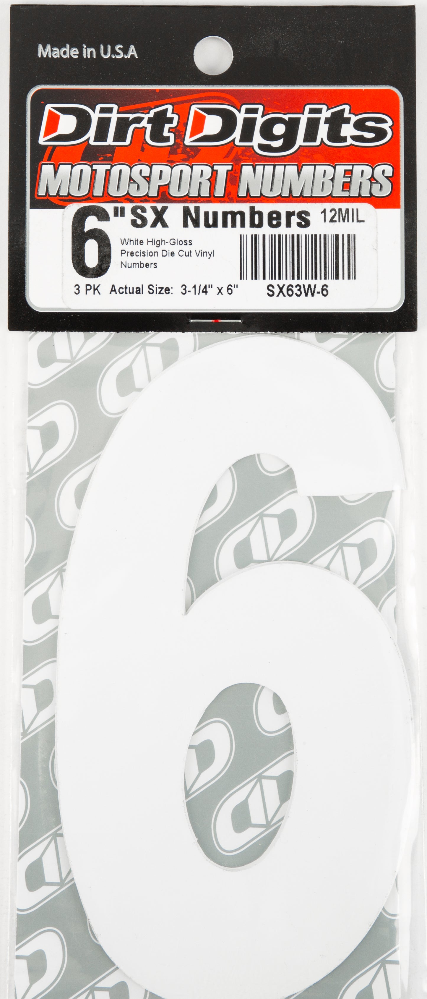 #6 6" White Super X Digits 3/Pk