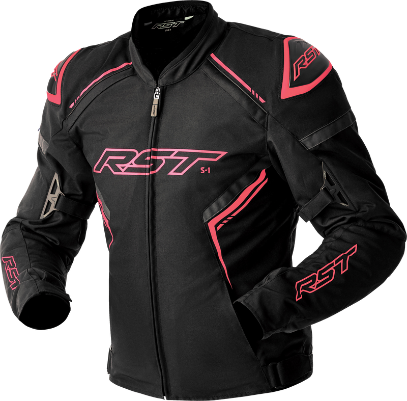RST Women's S1 D3O Textile CE Jacket - Black/Fluro Pink - XS