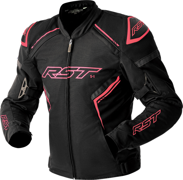 RST Women's S1 D3O Textile CE Jacket - Black/Fluro Pink - M