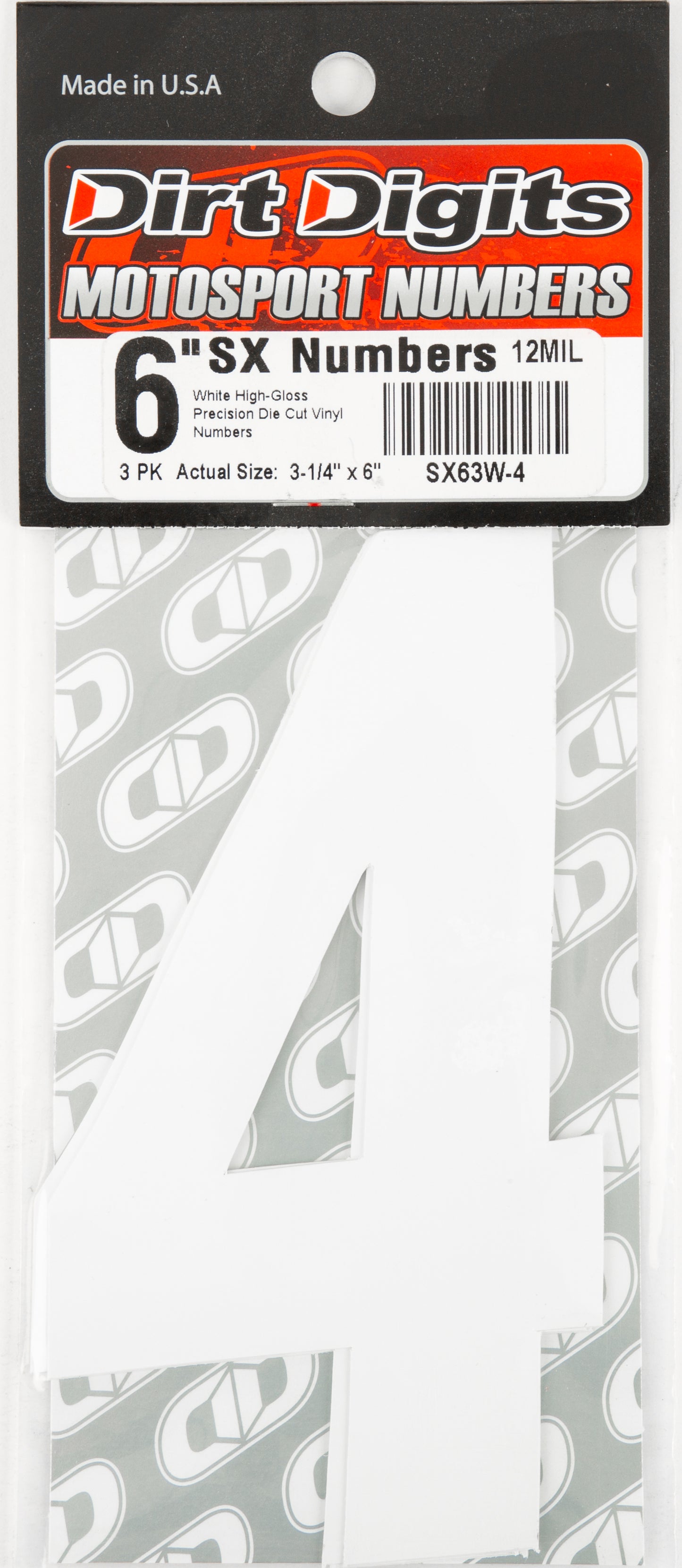 #4 6" White Super X Digits 3/Pk