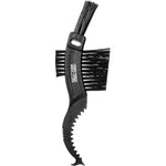 Black brush with bristle head and serrated edge on a white background