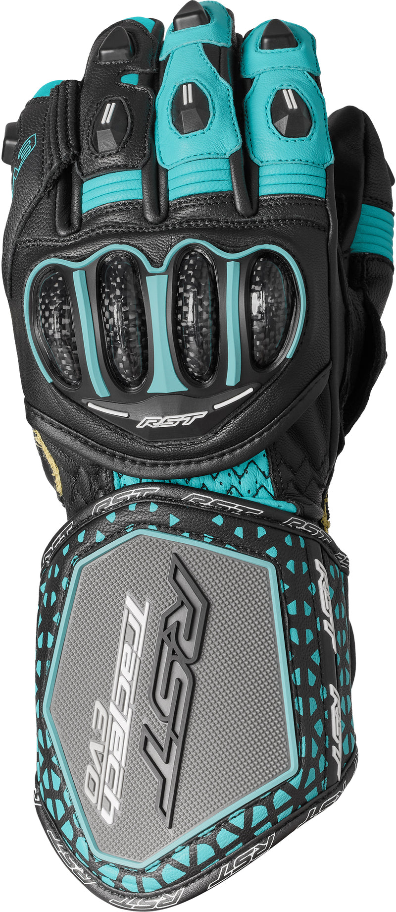 RST Women's Tractech Evo 4 CE Leather Glove - Black/Aqua/Grey - XL