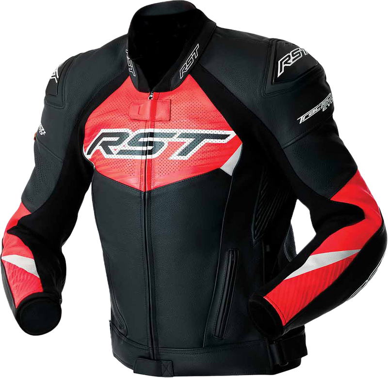 RST Tractech Evo D3O CE Leather Jacket - Black/Fluro Red - 3XL
