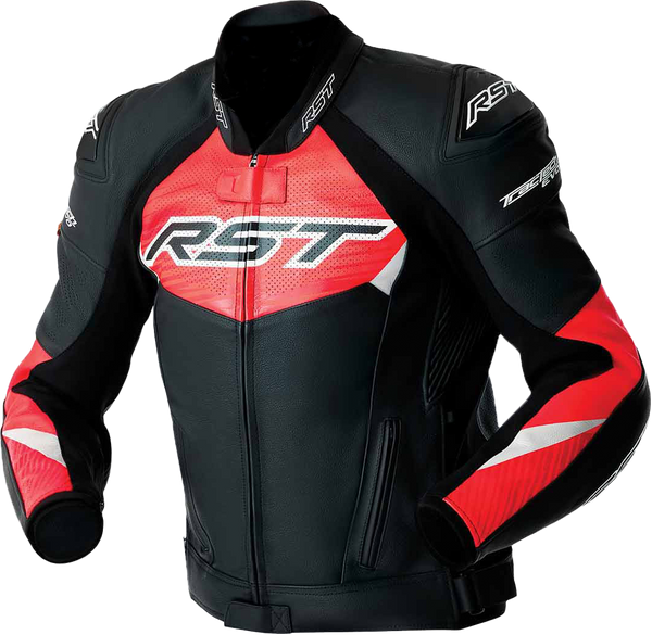RST Tractech Evo D3O CE Leather Jacket - Black/Fluro Red - L
