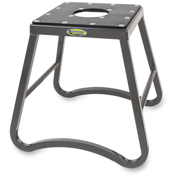 Black metal stool with a circular cutout on a white background