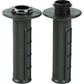 Pair of black motorcycle grips with textured surface on a white background