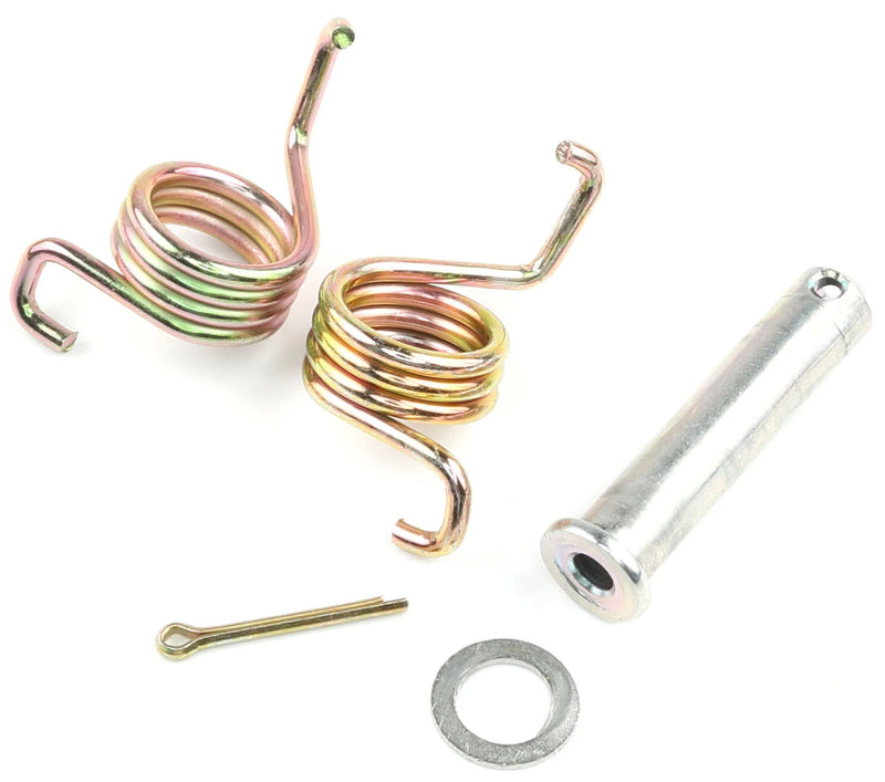 Set of metal springs and cylindrical components on a white background for moto bikes