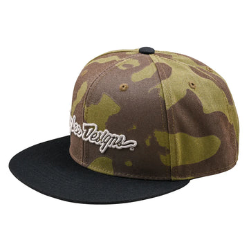 Troy Lee Flat Bill Snapback; Signature Olive  Camo Osfa